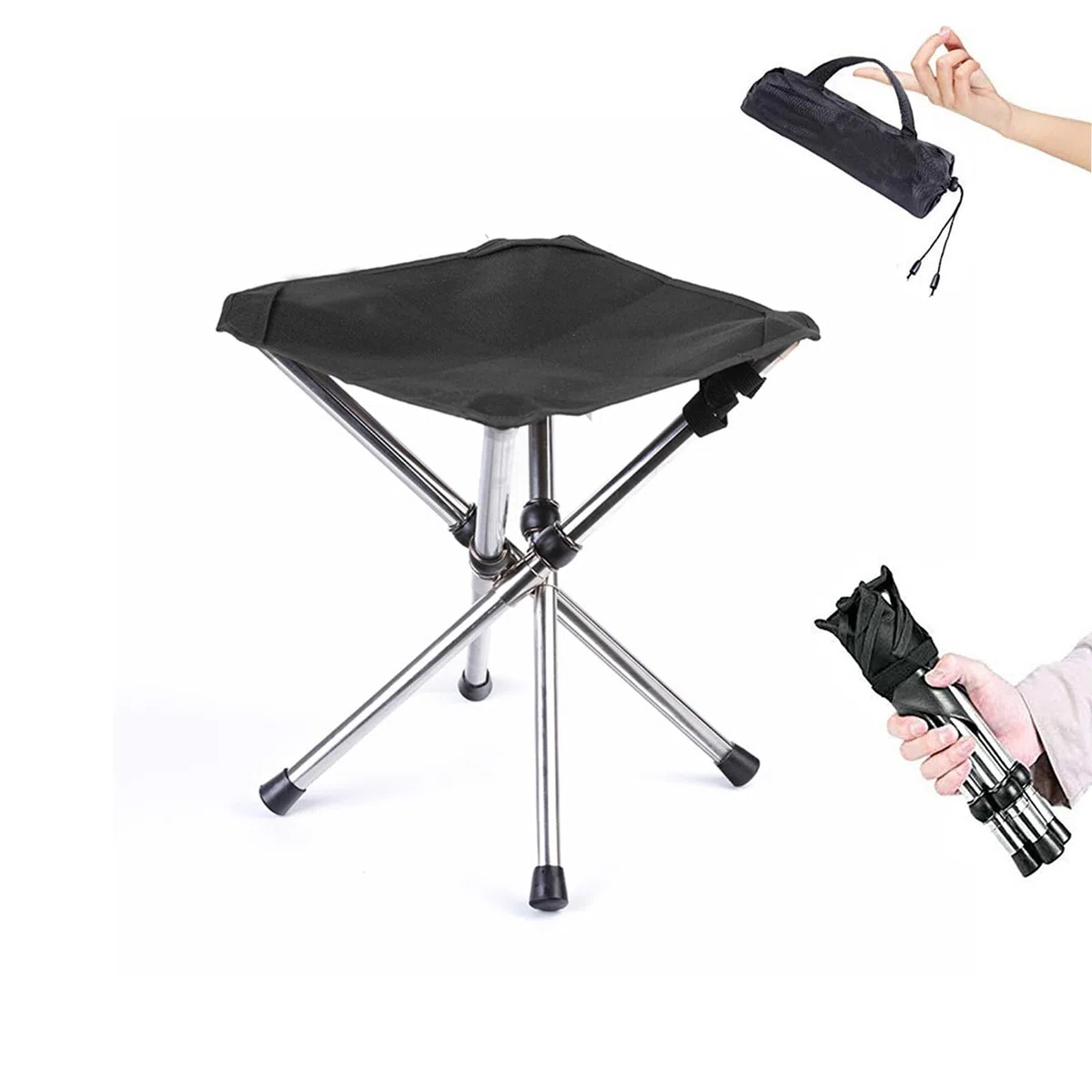 Tabouret de Camping, Tabouret Pliant Portable, Tabouret Pliable Télescopique, Mini Tabouret Pliable Tabouret de pêche pour Adultes Pêche Randonnée Jardinage et Plage (Noir, 32 cm)