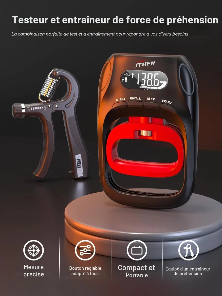 Testeur de Force de Préhension - Dynamomètre de Main Électronique de 180kg/400lbs & Renforceur de Préhension avec Résistance Réglable pour le Sport