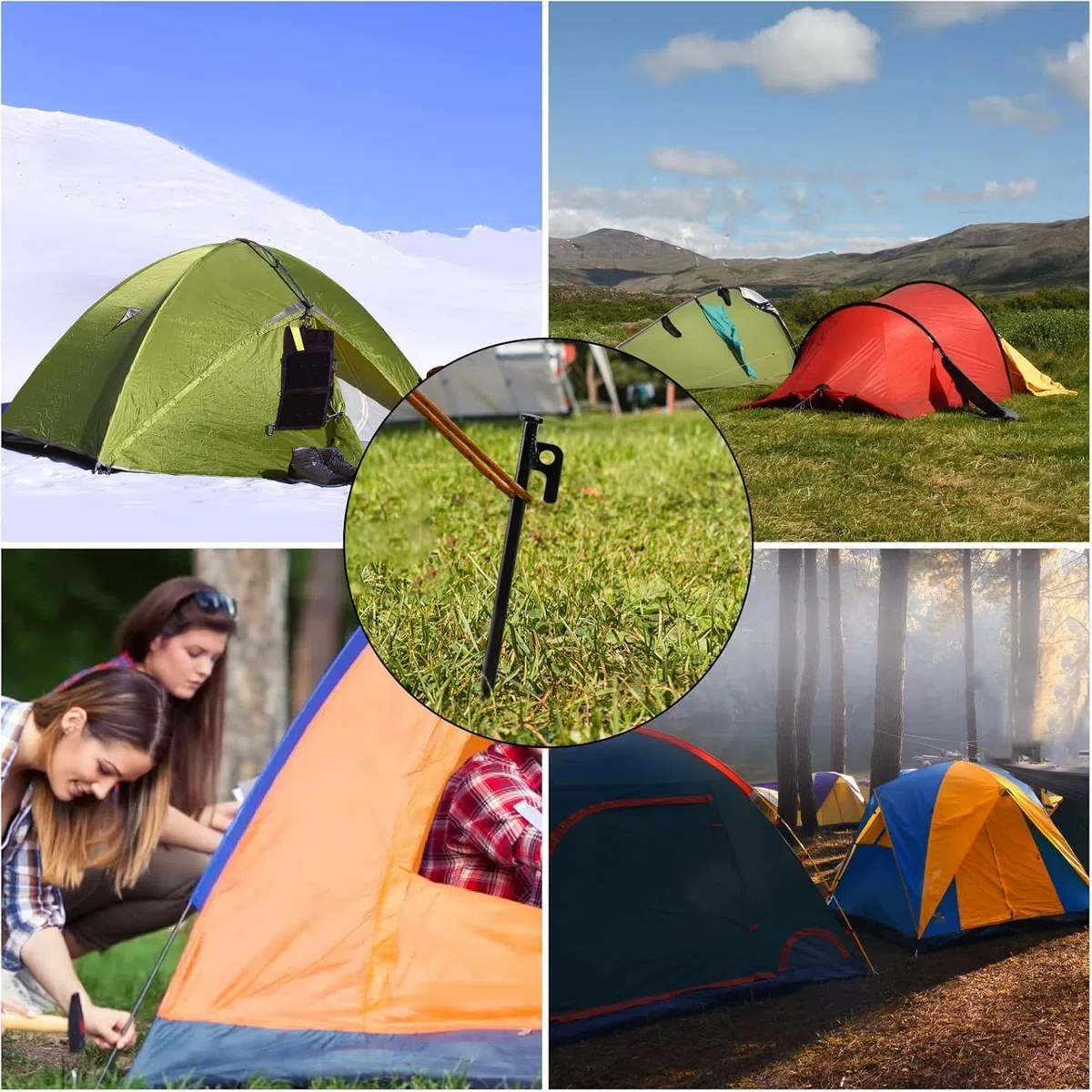 Lot de 10 piquets d'ancrage au sol de 35 cm - Robustes - En métal - Résistants aux tempêtes - Pour camping, plein air, randonnée