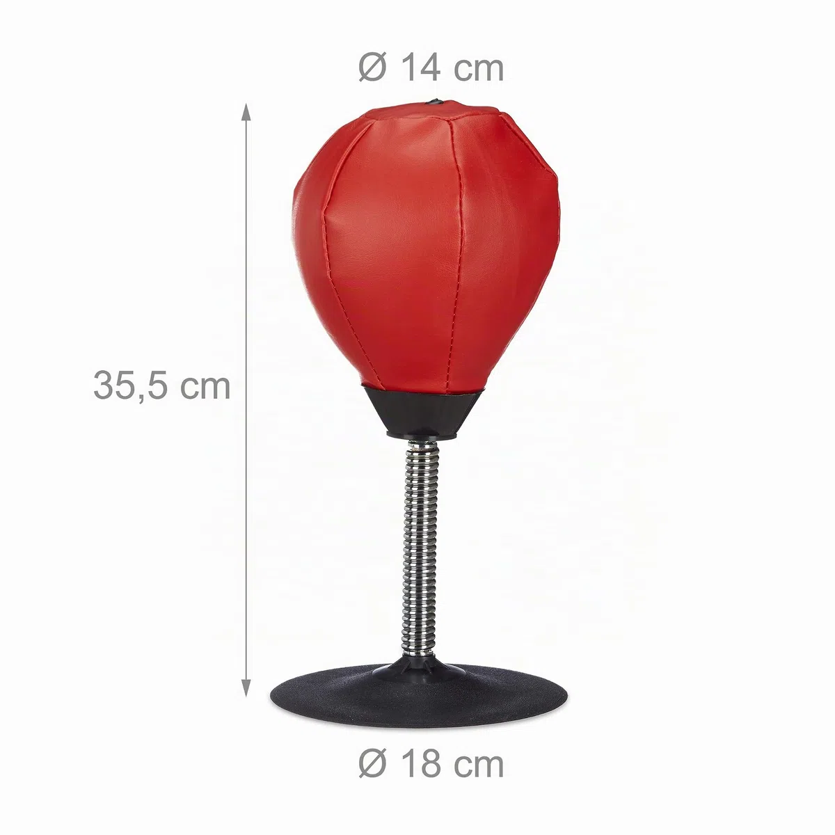 Relaxdays 10022328 Punchingball Tisch, Boxbirne Schreibtisch, Büro Punching Ball Anti Frust, HxBxT : 35 x 18 x 18 cm, Rouge/Noir