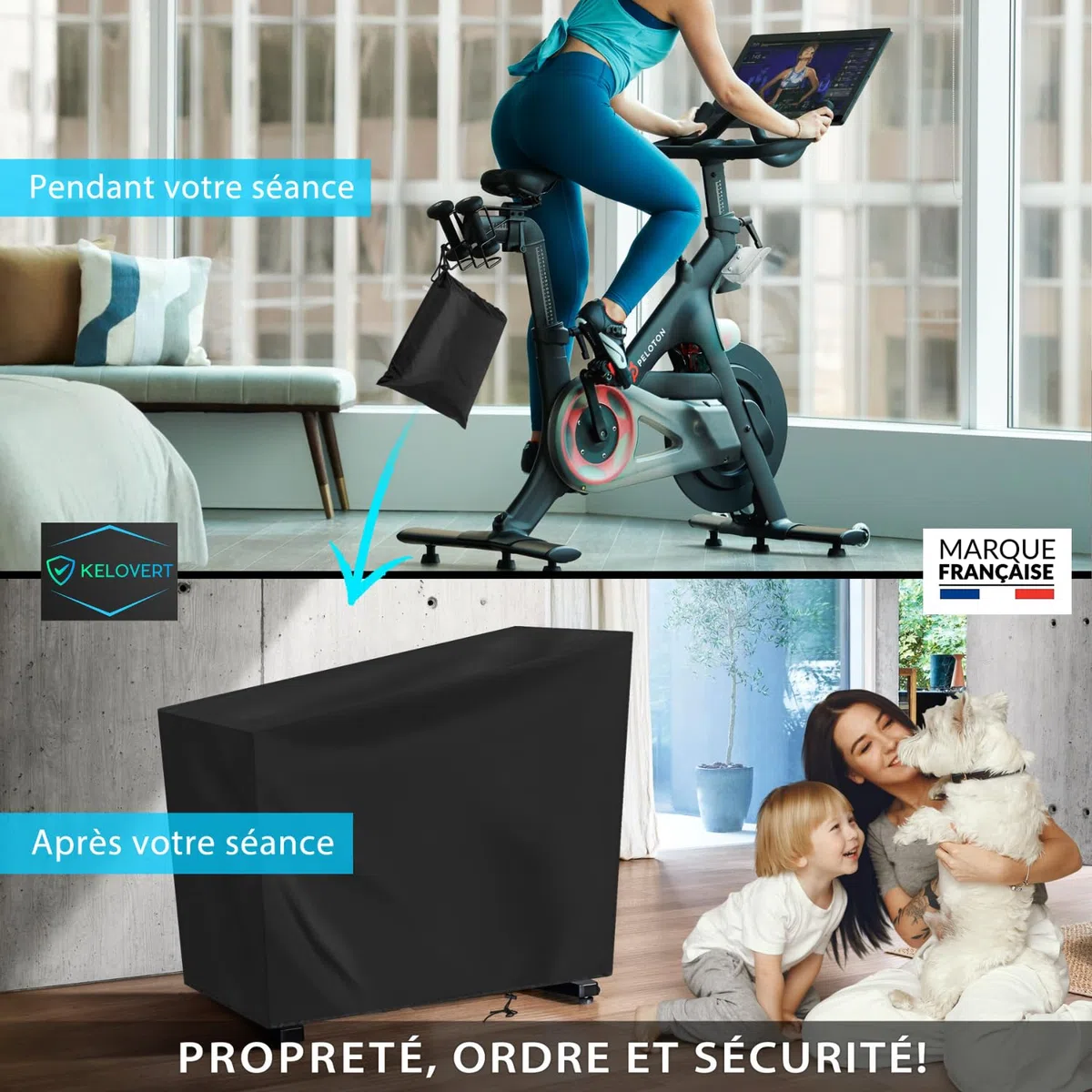 Housse Velo Appartement Exterieur Intérieur ✮MARQUE FRANCAISE✮ Imperméable / 142x 123 x 113 x 58cm / Housse Protection Vélo Couverture Bache Vélo Fitness Durable Noir Extérieur + 1x Sac de Rangement