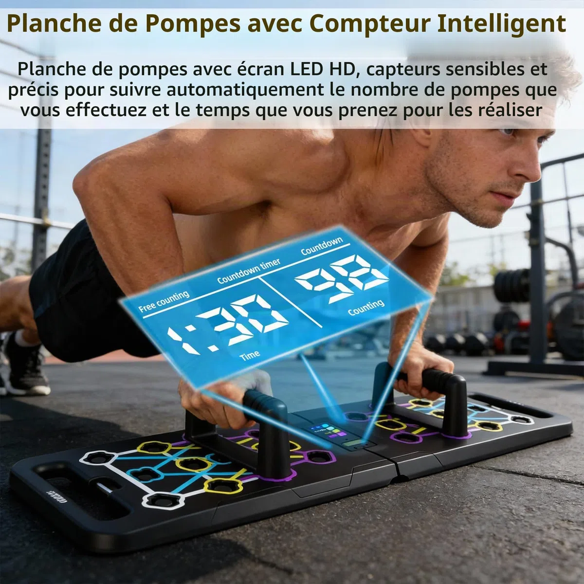 Kit planche de pompes avec compteur automatique, 24 in 1 planche push-up multifonction, pliable planche de pompe multifonction pour pompes, maison, gymnastique, équipement