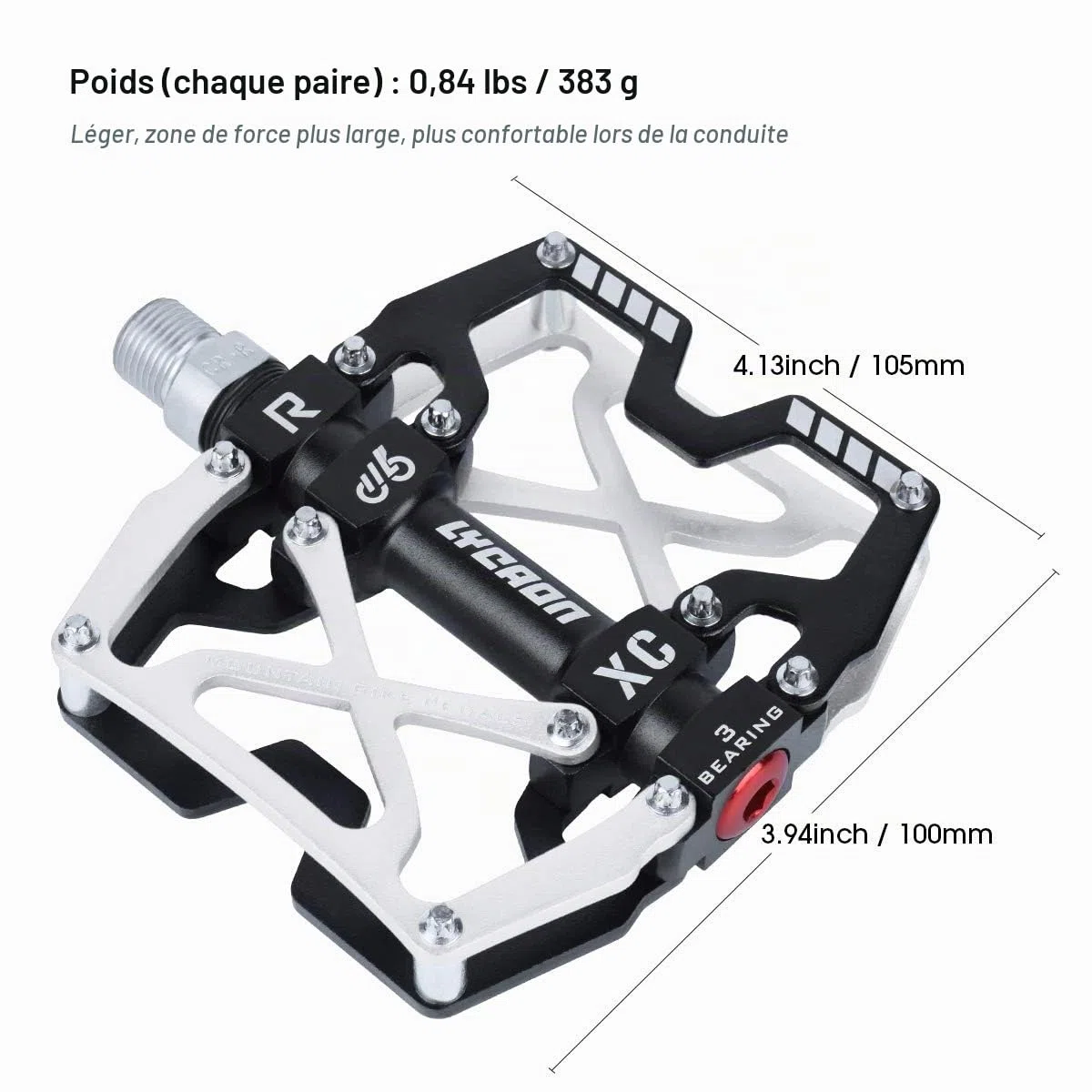 LYCAON Pédales pour Vélo, Pédale de vélo Antidérapante en Alliage d'aluminium CNC, 3 Pédales de Roulements pour BMX VTT 9/16 Pouces