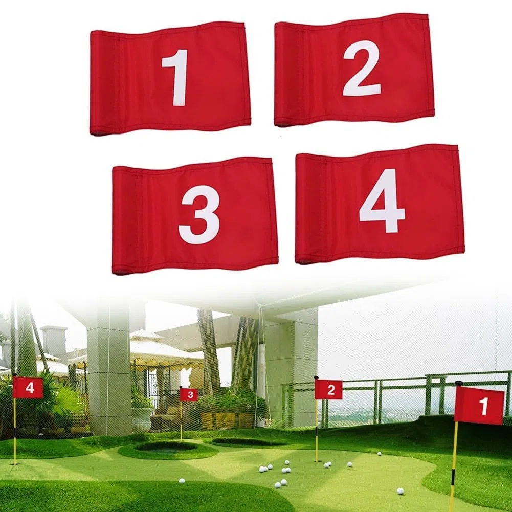 Lot de 4 drapeaux de golf avec poteaux - Imperméables - Pour entraînement de golf intérieur et extérieur
