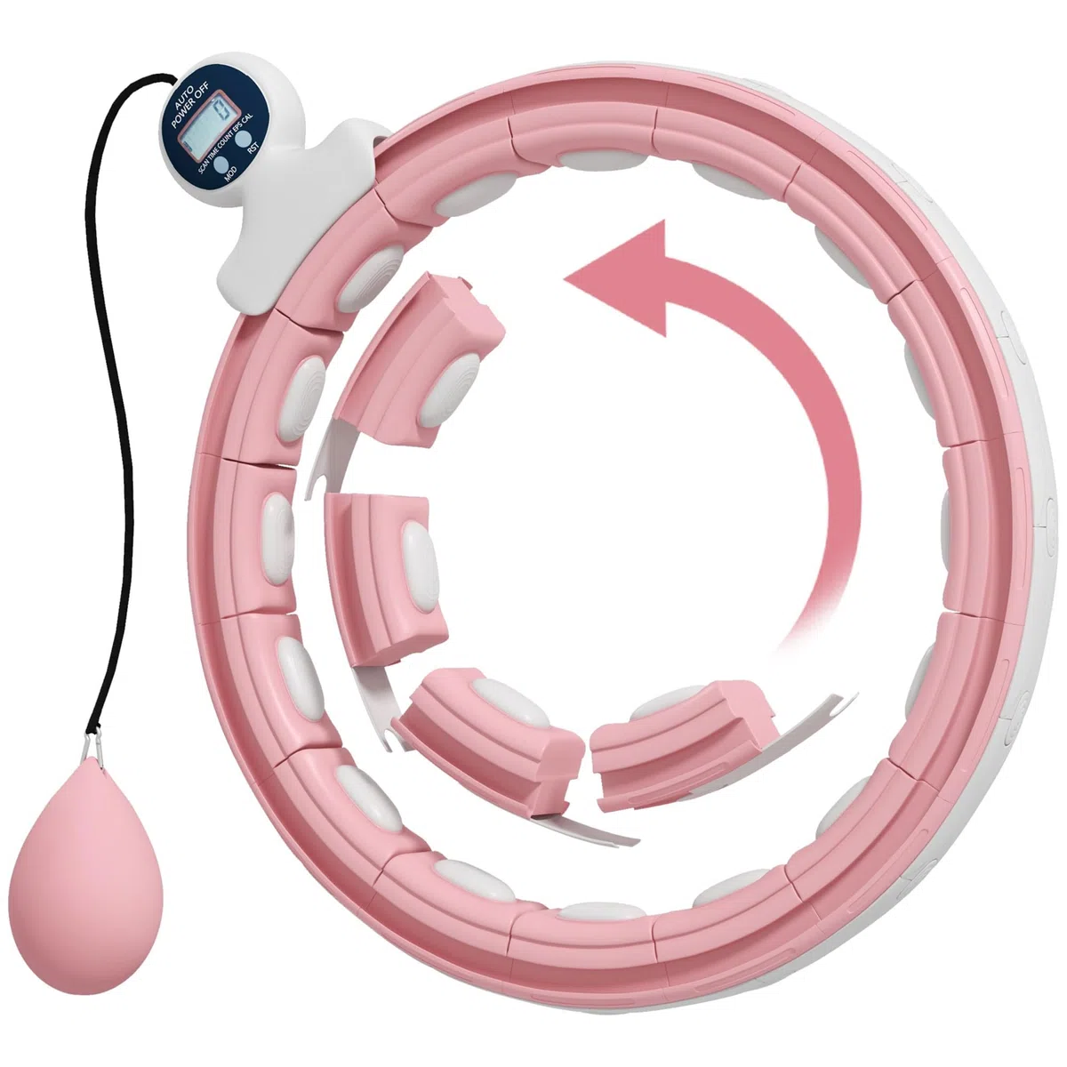 SPORTNOW Hula Hoop, Cerceau Hula Hoop Fitness avec Picots de Massage, Ajustable de 76 à 113 cm de Tour de Taille, 16 Segments Amovibles, Fitness