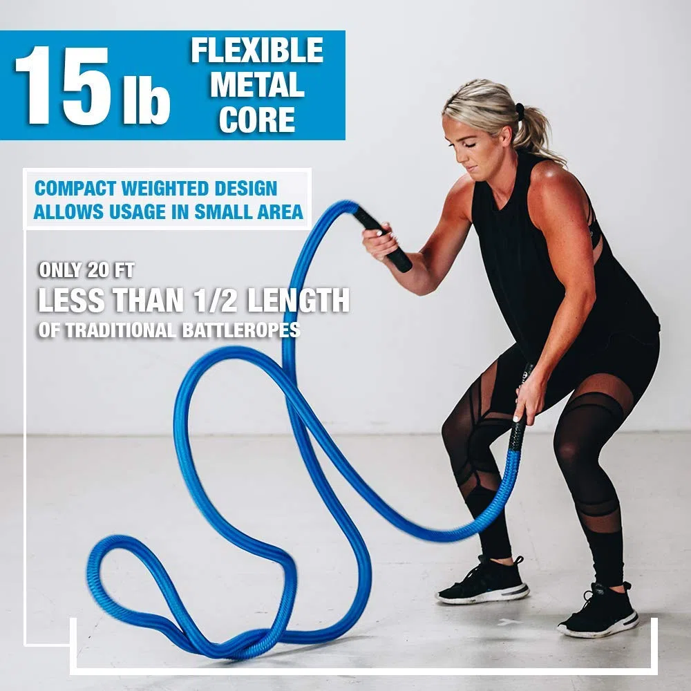 HYPERWEAR Hyper Rope Corde de combat courte lestée Corde d'exercice à la maison Gym Corde de combat Ancre Corde en option Taille complète Entraînement dans un espace de 1,8 m ou moins