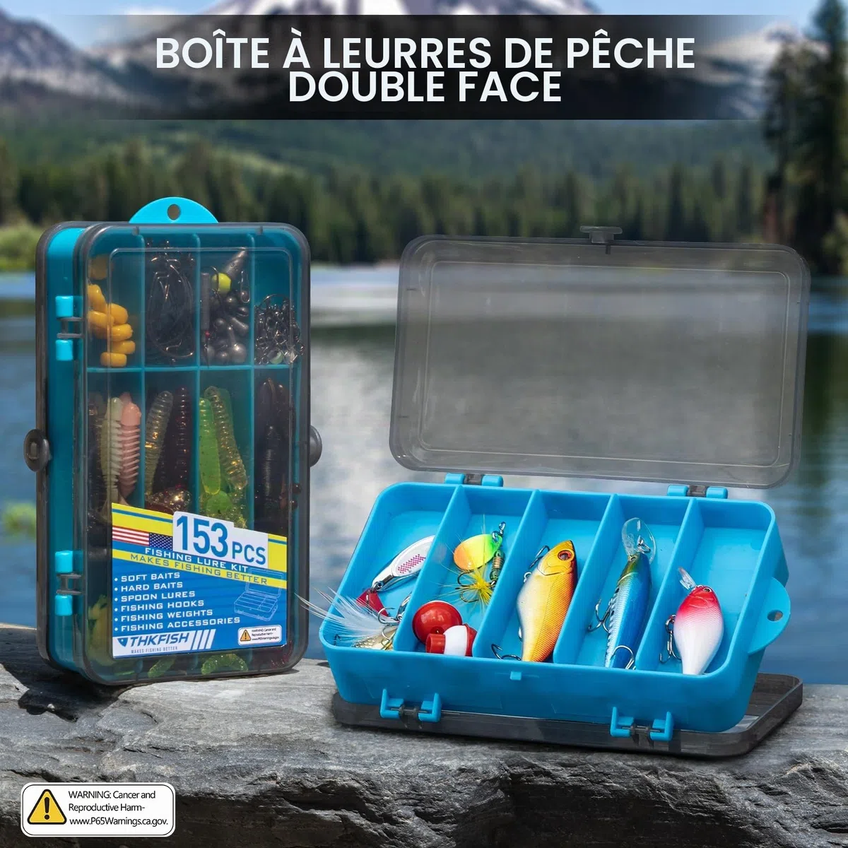 THKFISH Kit de leurres de pêche, boîte de 153 pièces avec matériel inclus Crankbaits, Spinner, cuillère, crochets lestés et autres accessoires pour bar, truite, eau douce et eau salée, cadeau pour