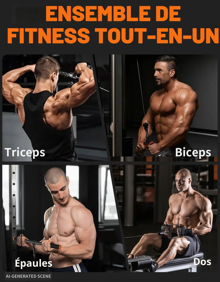 Set d'attaches pour machine à câble Fitarc pour gym à domicile, attaches pour traction LAT et triceps avec poignée en D, barre en V, corde pour triceps, barre droite, poignées étriers, sangles pour