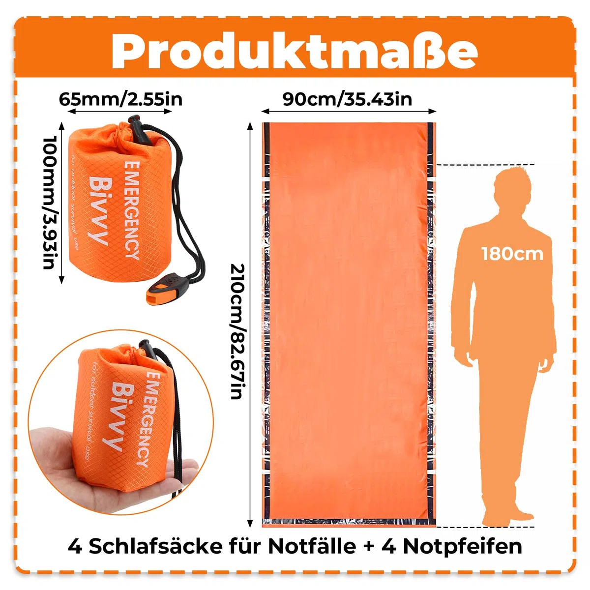 4 sacs de couchage d'urgence ultra-légers de bivouac couverture d'urgence avec sifflet de protection contre le froid, équipement de survie réutilisable pour la randonnée, activités