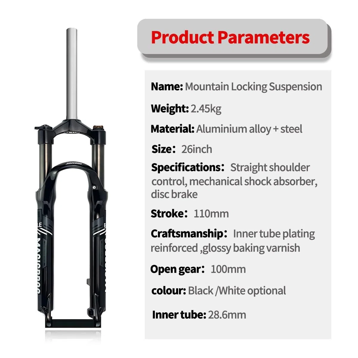 Fourche VTT 26 Pouces 100mm Voyage Vélo Fourche Suspendue 1" 1/8 V-Brake/Disque Amortisseur De Pression d'air Fourche De Vélo Alliage D'aluminium Contrôle des Épaules