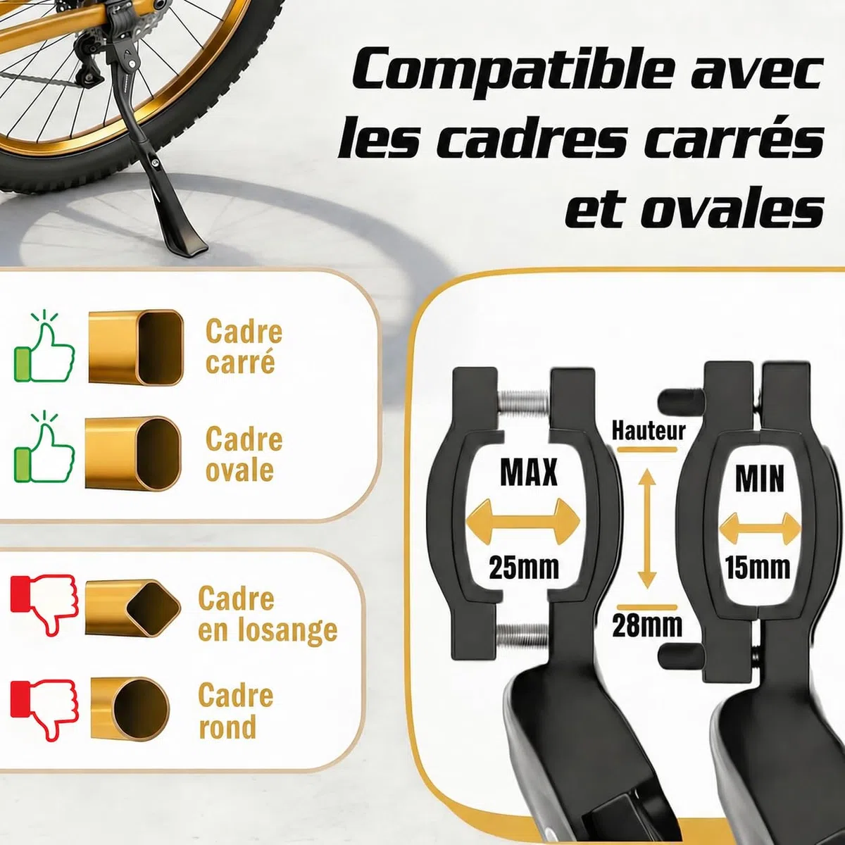 Béquille de vélo professionnelle extra stable 24-29 pouces 45 kg + | Béquille de vélo pour VTT / vélo électrique / vélo de ville | Support de vélo avec construction antidérapante et robuste
