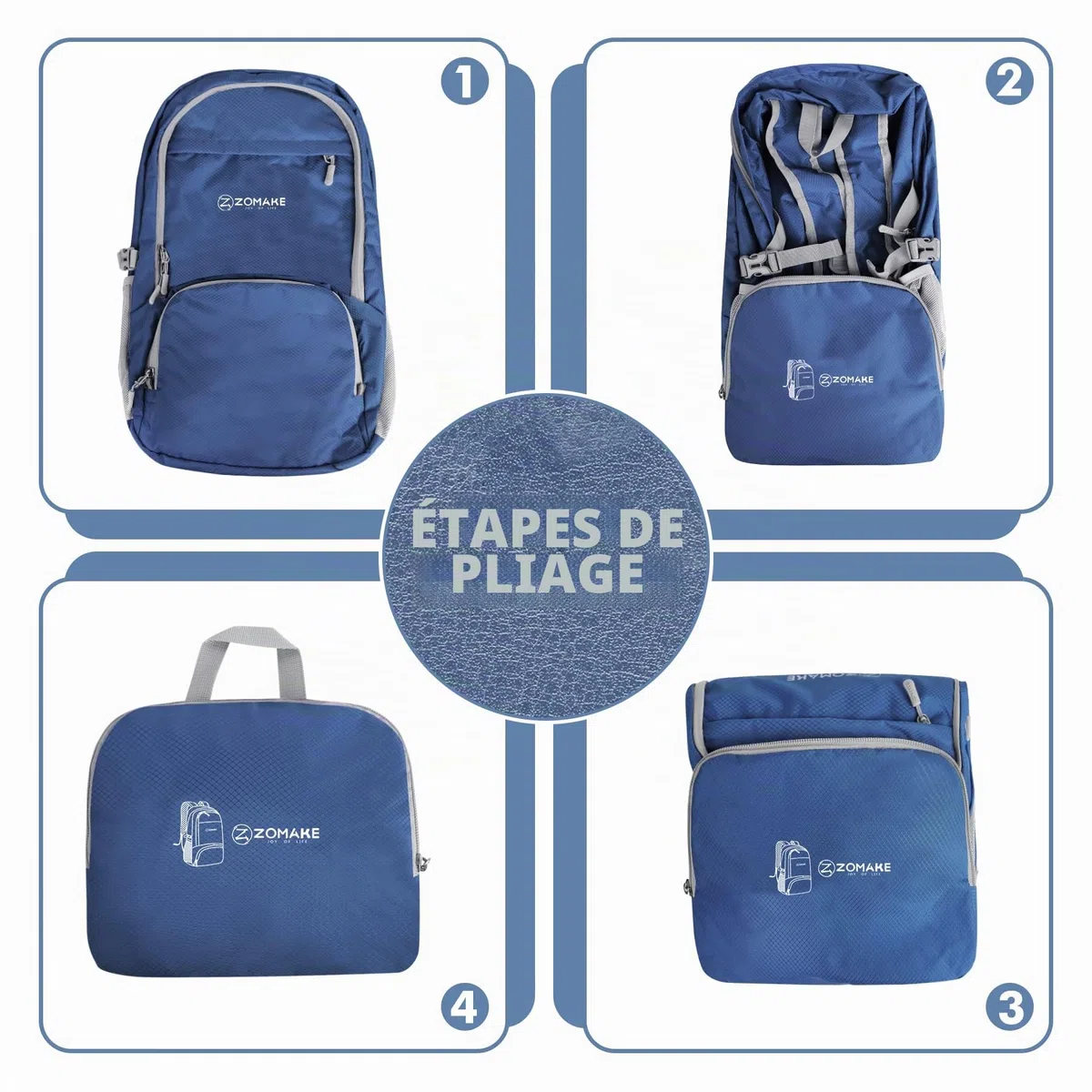 ZOMAKE Sac a Dos Pliable Ultra Léger Sac à Dos De Randonnée Petit Packable Daypack 30L,Pour Femme Homme Sports Et Plein Air(Bleu Marine)