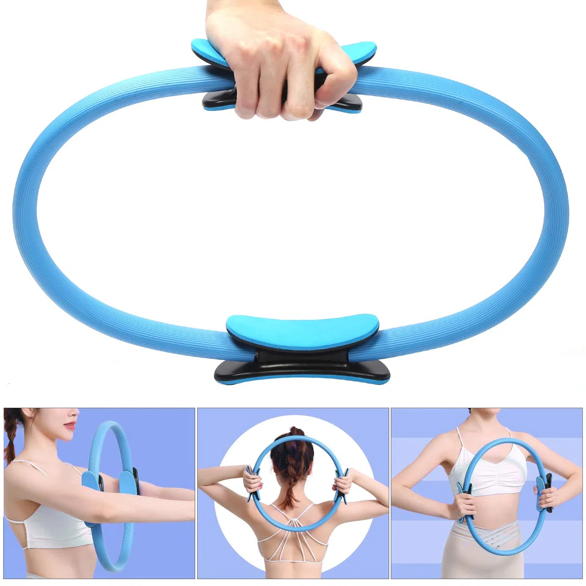 POENVFPO Anneau de Pilates Fitness, Cercle de Résistance Léger pour Yoga à Domicile, Entraînement des Cuisses Jambes et Fesses (Bleu)
