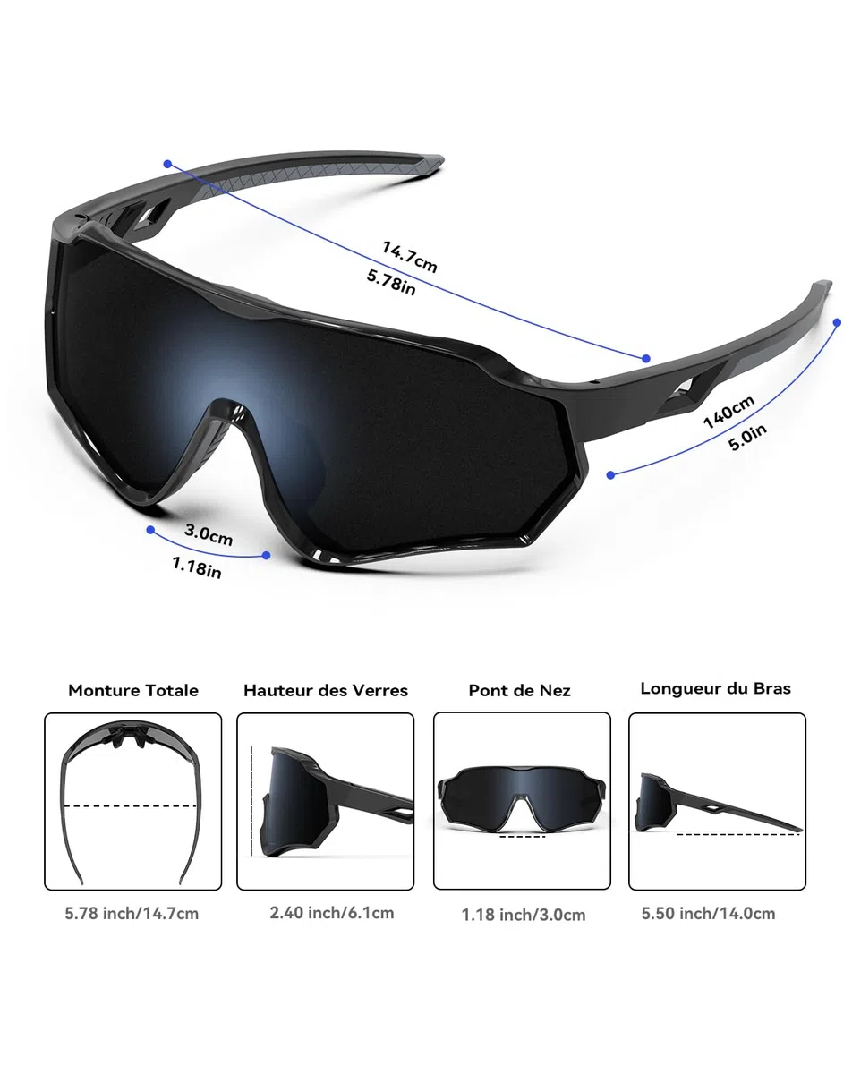 BEACOOL Lunette de Cyclisme polarisées homme femme Lunette de soleil pour Velo Cyclisme Moto Conduite Baseball Alpinisme Running Pêche