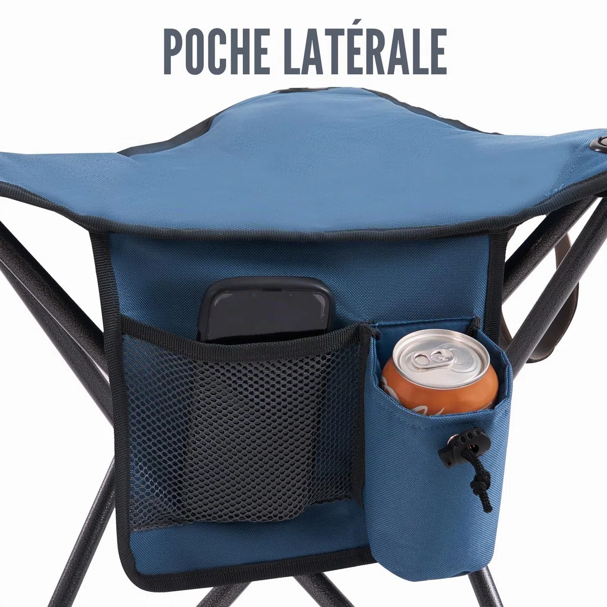 Portal Tabouret de camping pliable avec dossier - Tabouret à trois pieds - Extra large - Ultra léger - Chaise de pêche portable - 78 cm de haut - Repose-pieds - Charge maximale : 100 kg - Avec poche