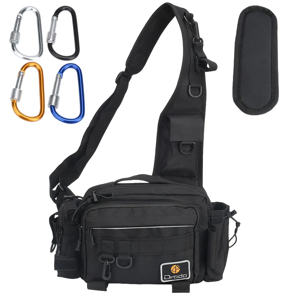 drado Sac de pêche à bandoulière, Sac à Dos Tactique, Sac à Dos de pêche imperméable et résistant à l'usure pour Accessoires de pêche(Noir)