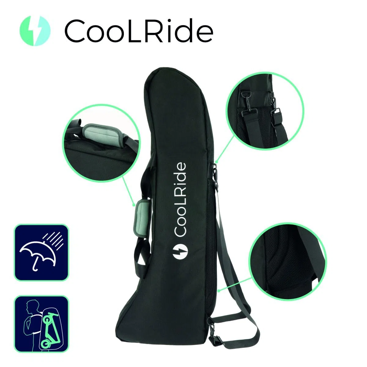 Cool Ride - Sac de Transport Trottinette - Housse Pliable Compatible Trotinettes Adultes - Polyester Résistant, Bretelles Réglables, Poche Latérale, Fermeture Étanche, Protection Renforcée - 20 kg