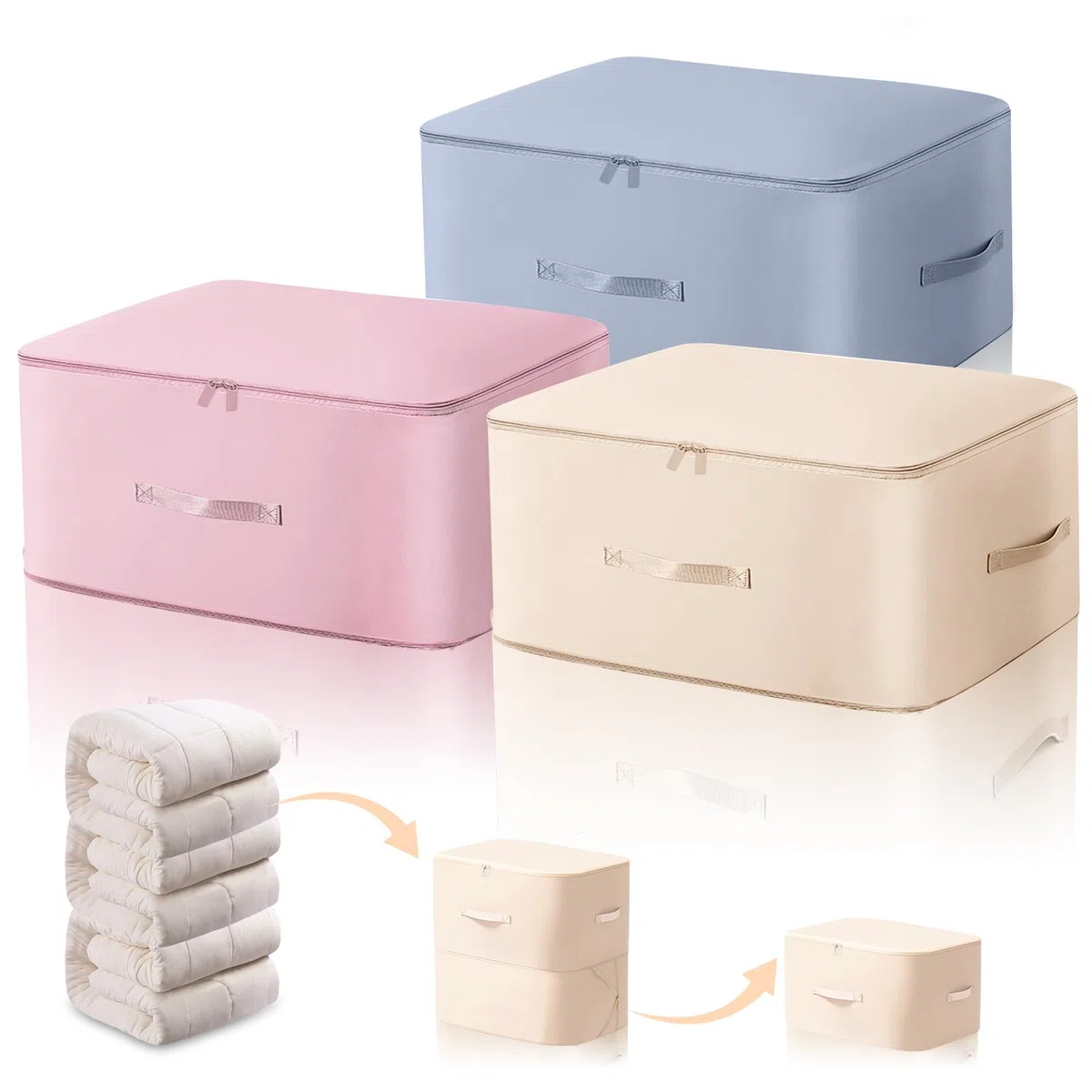 Lot de 3 Organisateur D'auto-Compression Ultra Peu Encombrant, Sac de Compression Empilable, Grande Capacité À 3 Couches, pour Couettes et Vêtements, Sac de Compression Voyage 3 Couleurs
