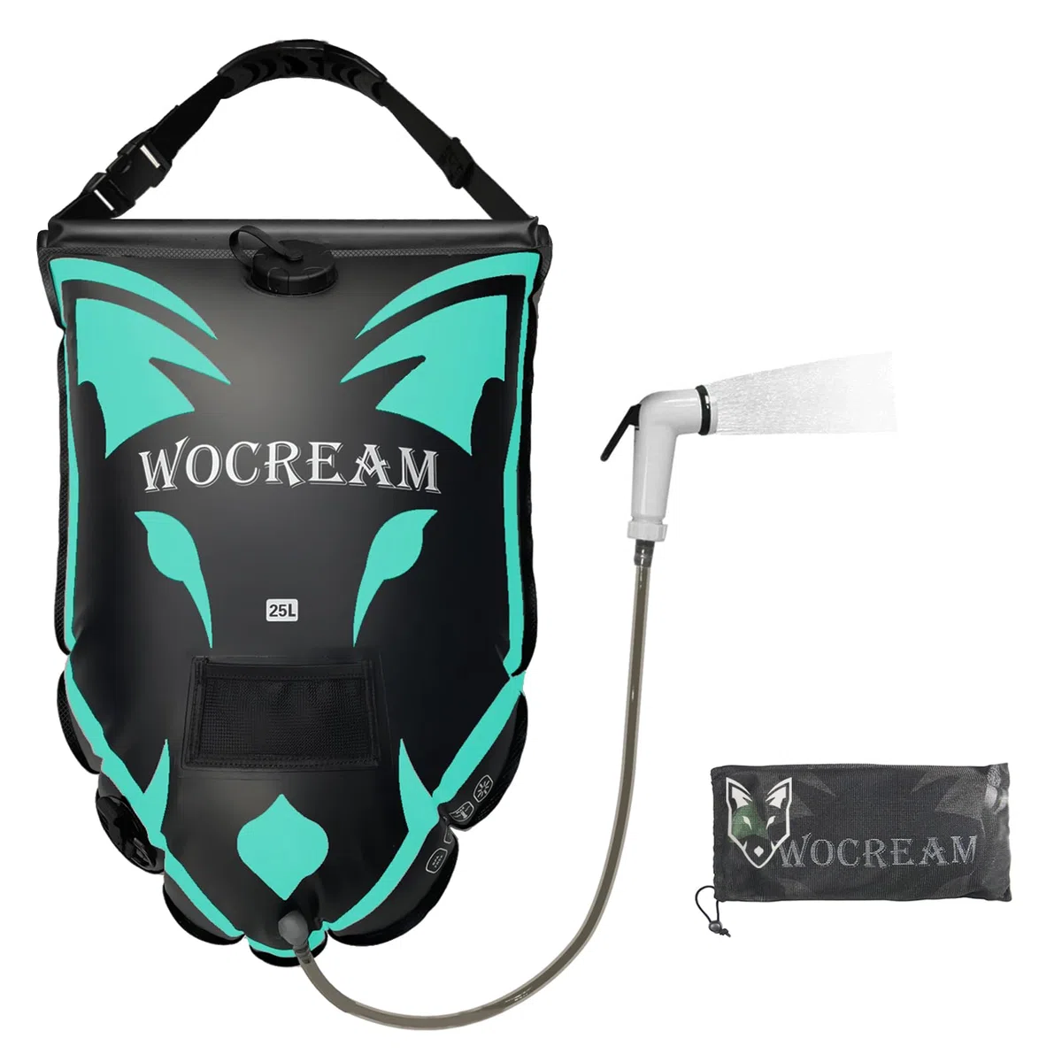 Douche camping en plein air, sac de douche de camping 6,6 gallons/25 L, sac de douche en TPU, grand débit d'eau, douchette à main, douche solaire, douche portable pour camping, plage, sac à dos, bleu