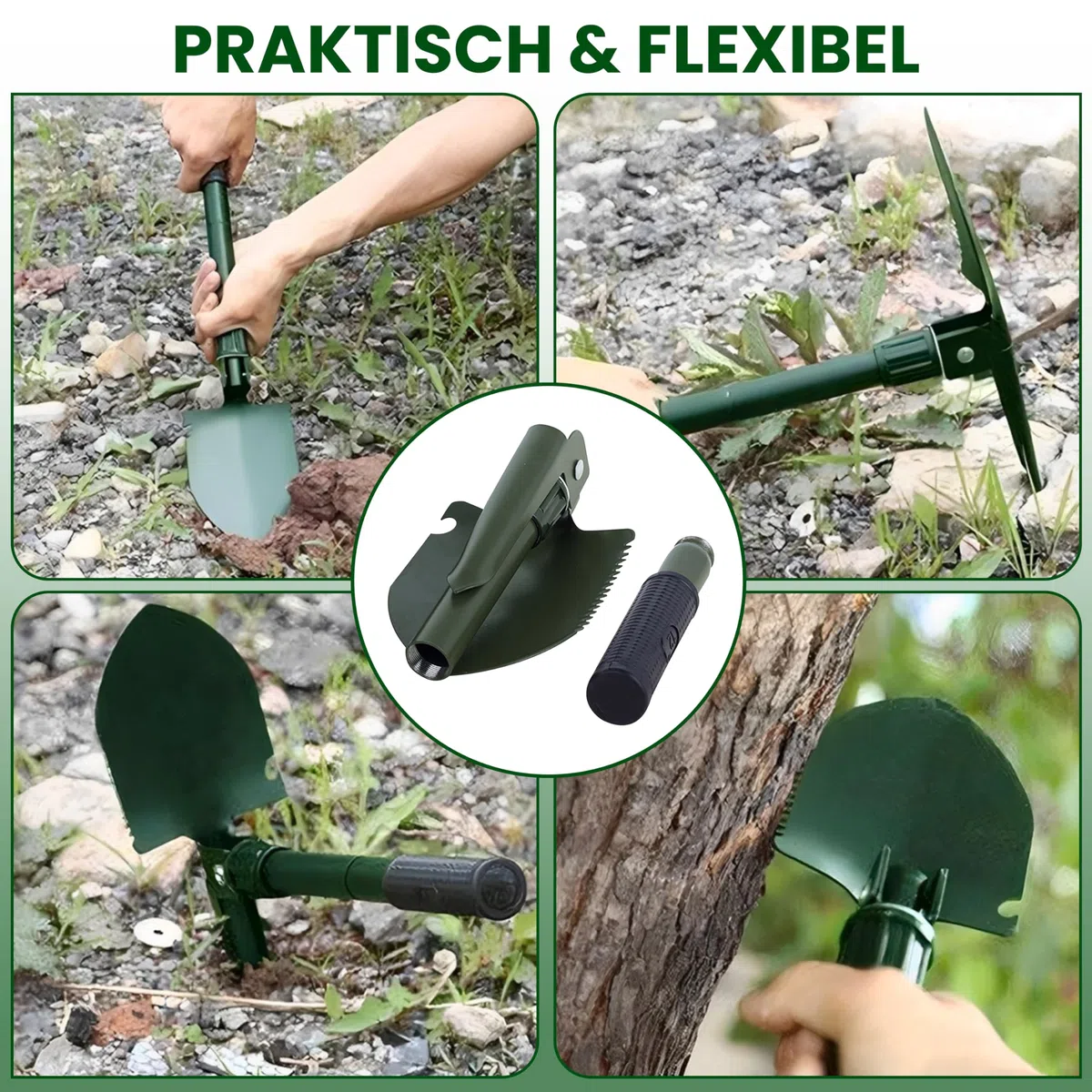 Bêche pliante multifonction, style armée allemande, pelle de survie avec houe et scie, équipement de randonnée, bushcraft