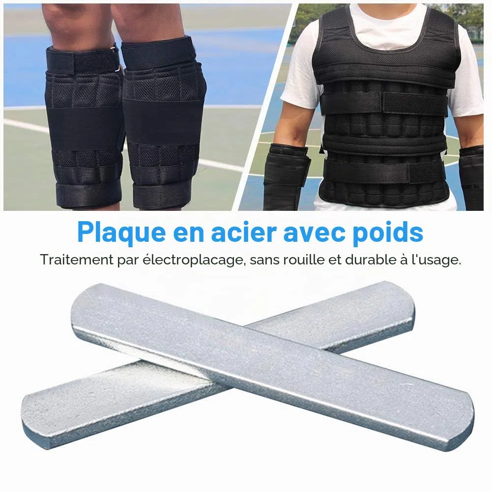 Plaques en acier pour gilet lesté, jambières, protège-tibias, plaques d'entraînement pour exercices de fitness