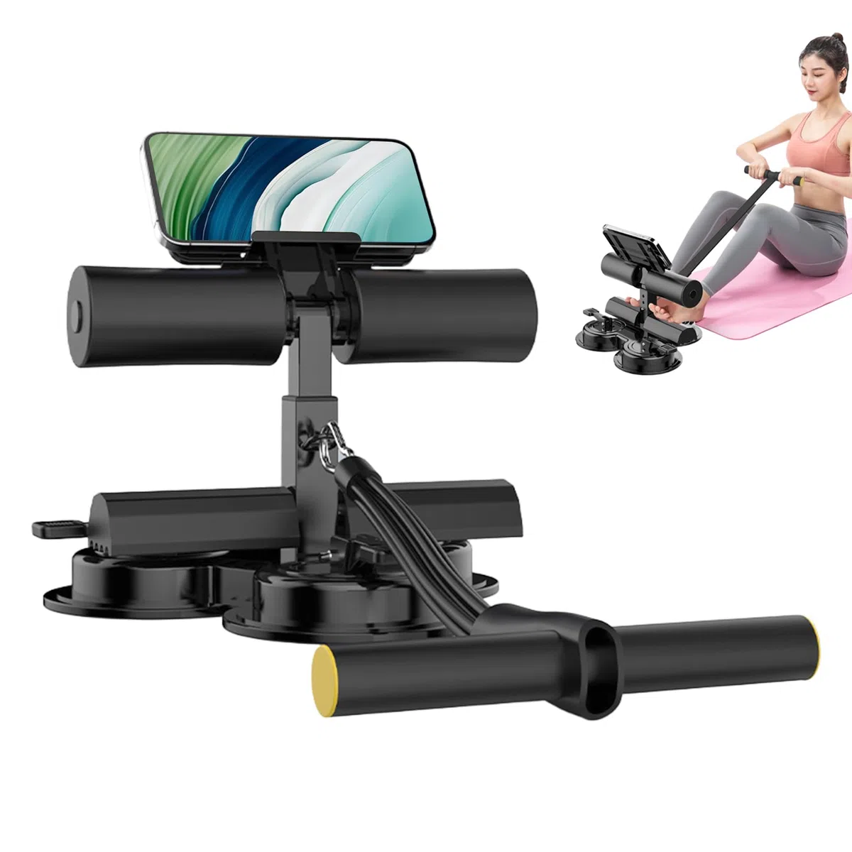 Abdos Musculation Appareil, avec 3 Ventouses et Support Téléphone, Dispositif D’Entraînement pour Abdomen et Taille, Idéal pour Femmes et Hommes à la Maison, en Salle ou en Voyage
