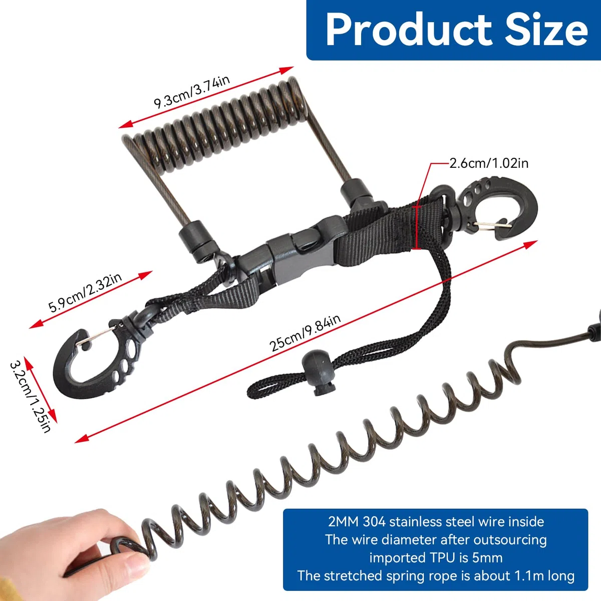 2pcs Plongée sous Marine Sangle Longe, Longe à Spirale Anti-Perte Caméra Plongée Sangle Longe avec Clips pour l'appareil-Photo de Plongée