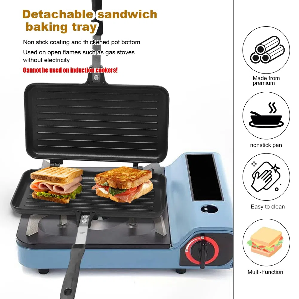 RANJIMA Poêle à frire double face avec poignée résistante à la chaleur - Pour le petit déjeuner, le camping, l'extérieur