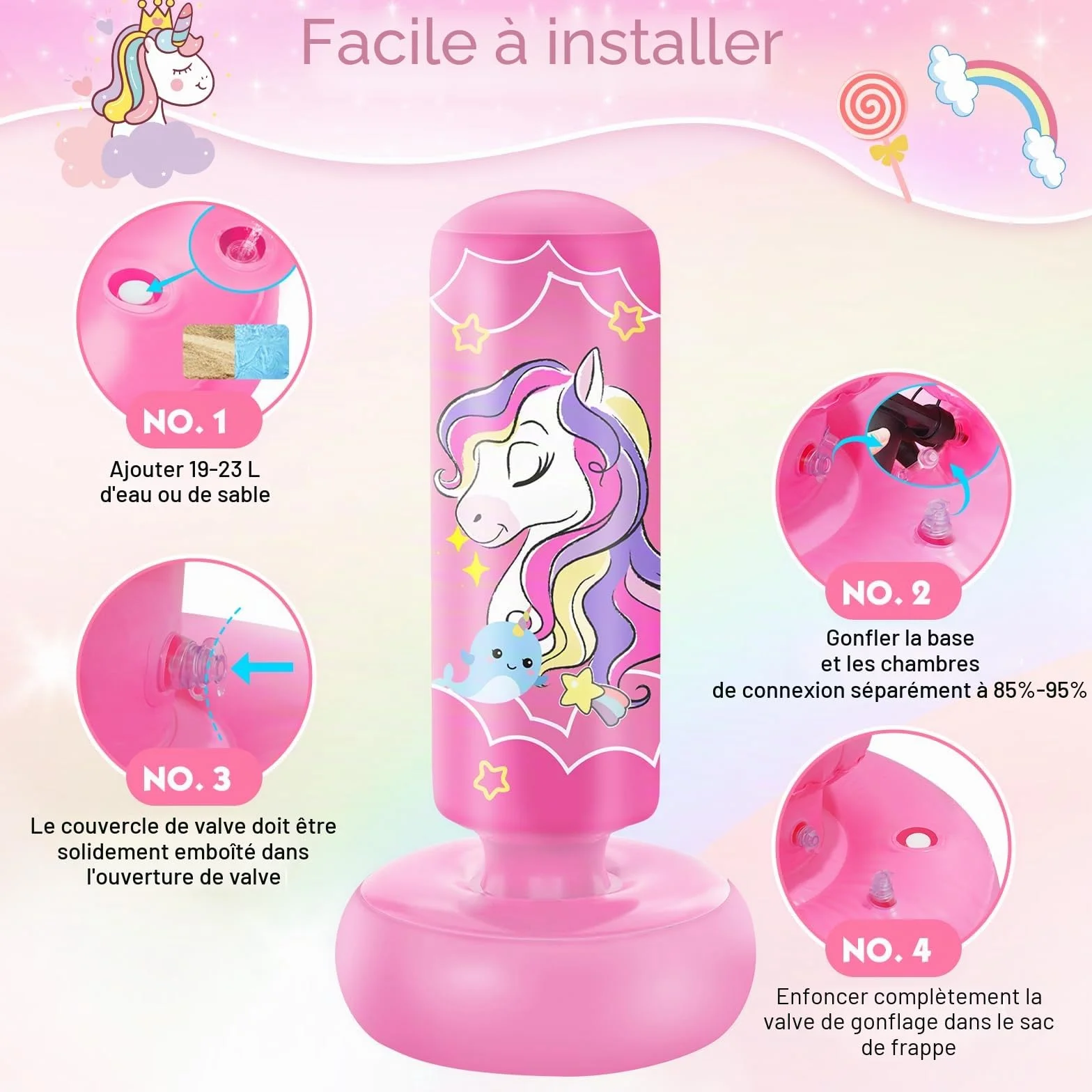 NZQXJXZ Sac de Frappe Gonflable pour Enfants, Sac de Boxe sur Pied, pour Les Enfants, Les Garçons, Les Filles, Set de Boxe pour Pratiquer Le Karaté, Le Taekwondo et Le MMA