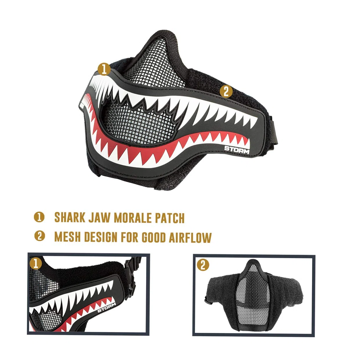 OneTigris Masque de Protection Visage Moitié en Maille d'acier + Moral Patch avec Les Sangles Réglables pour Airsoft Paintball CS