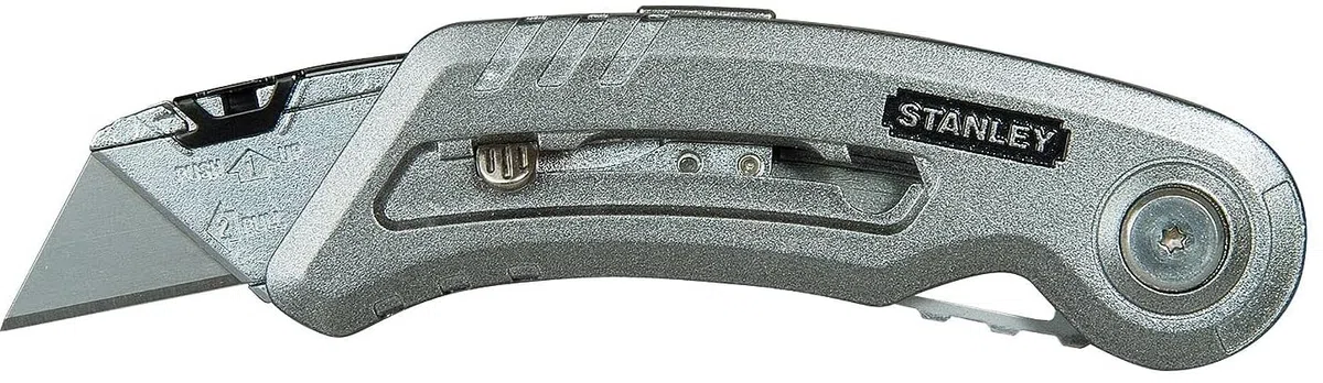Stanley 0-10-813 Couteau Sport Quickslide Lame en Acier Inoxydable - Cran d'Arrêt avec Bouton Poussoir - Corps Métallique Compact et Ergonomique - Fournit avec 2 Lames Argent