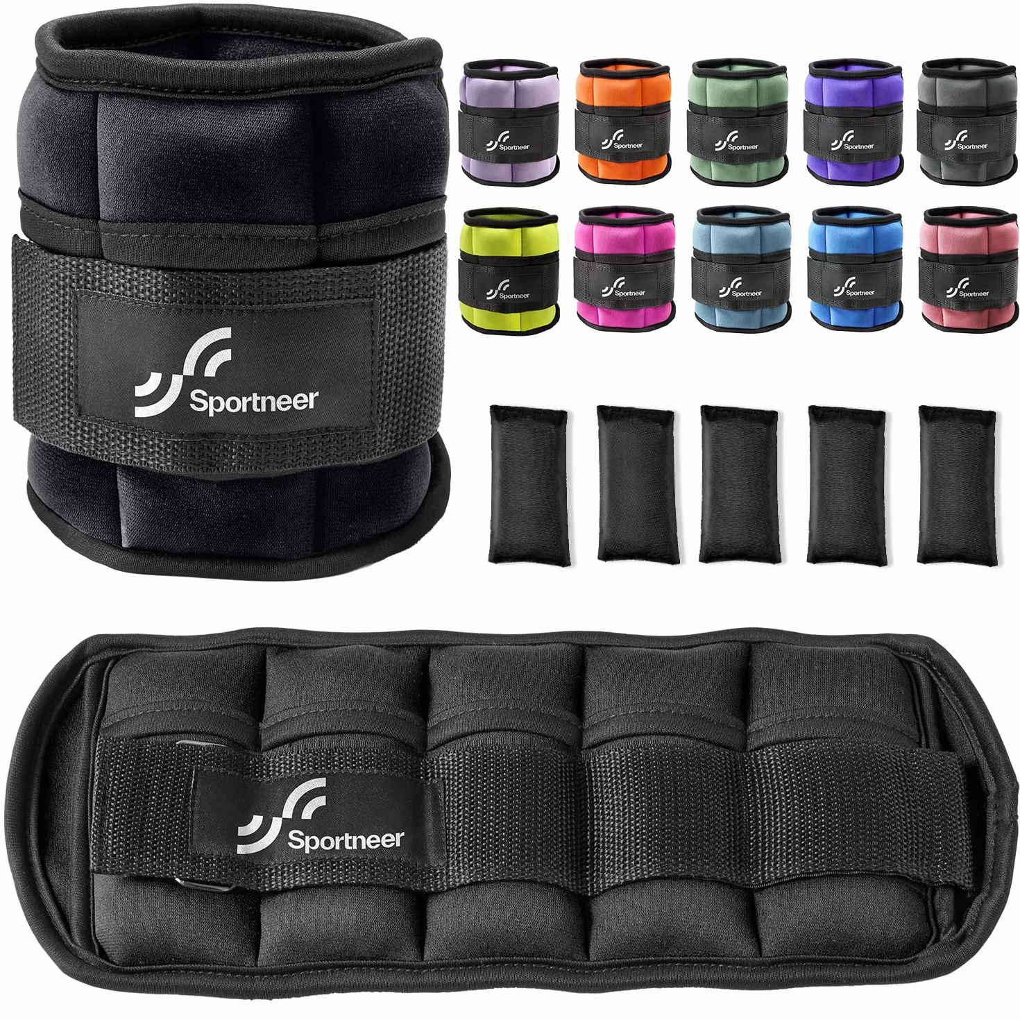 Sportneer Lot de 2 poids de cheville réglables - Sangle de poignet - 0,45 kg - 2,25 kg (par cheville) / 0,9 kg - 4,5 kg (par paire)