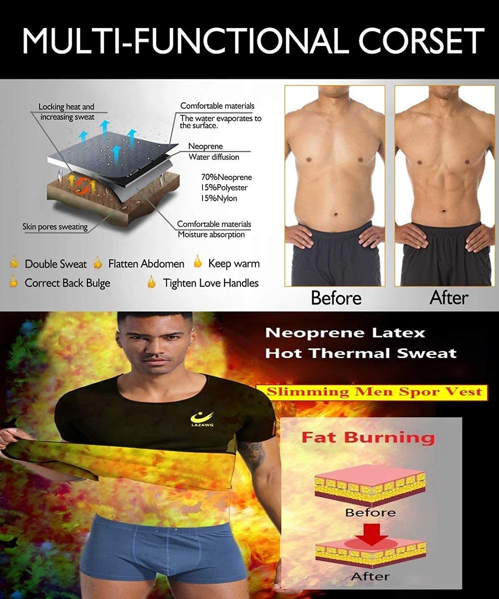 LAZAWG Gilet de Sudation pour Homme T-Shirt Débardeur Fitness–Vêtement de Sudation Manches Courtes pour Short de Sudation Homme Sport Fitness