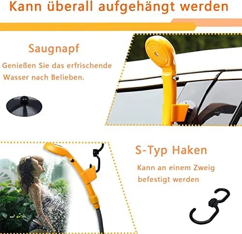 LARS360 Kit de douche de camping – Utilisation extérieure et intérieure – Douche de camping – Tuyau de douche de 2 m avec pompe pour jardin