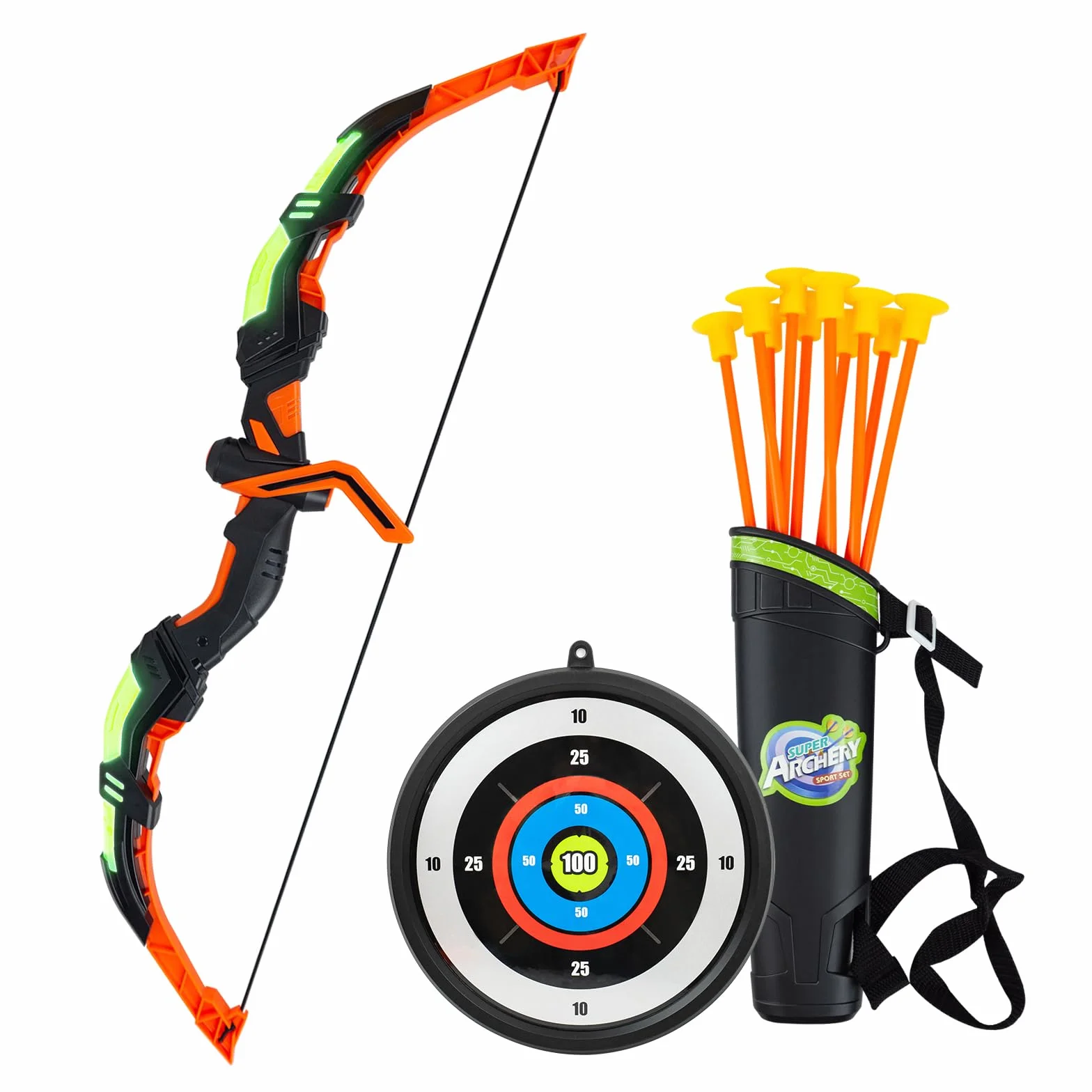 RedCrab Ensemble Arc et Flèches Enfants, Arc Jouet Enfant 3-8 Ans Jeux Exterieur Enfant Cadeau avec Lumières LED, 10 Flèches à Ventouses, Arc Et Cible, Jouet Enfant 3 4 5 6 7 8 Ans Garçon Fille