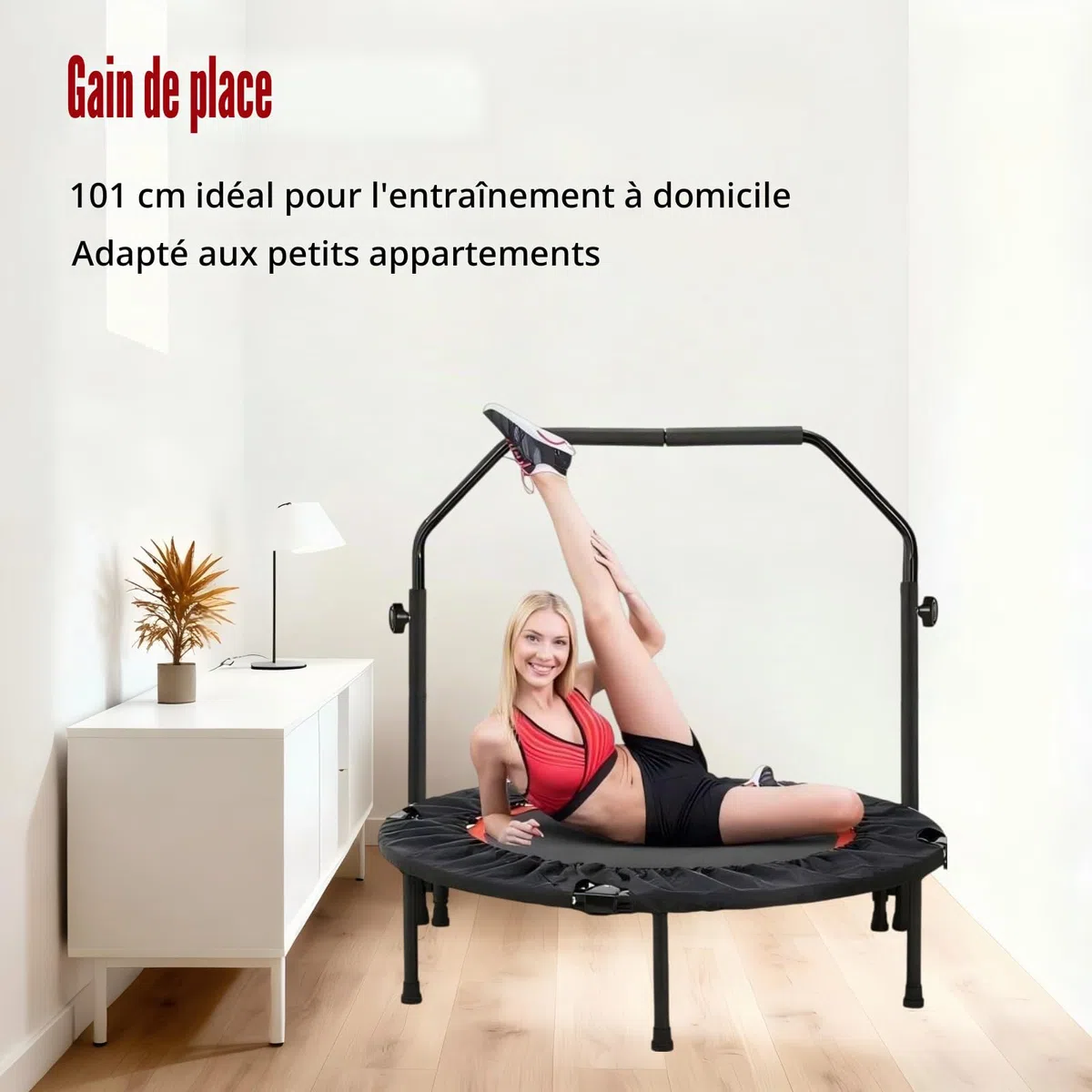 LIFERUN Trampoline de Fitness intérieur Ø 101 cm, capacité de Charge 150 kg, Rebond d'entraînement, avec 3 Niveaux de poignée réglables, Mini Trampoline pour Adultes