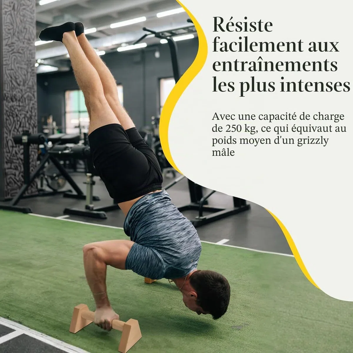 Barres parallèles en bois, supports solides pour pompes, pieds en caoutchouc antidérapants Barres pour appuis renversés Équipement de gymnastique pour le fitness, la gymnastique, l'aérobic, la muscula