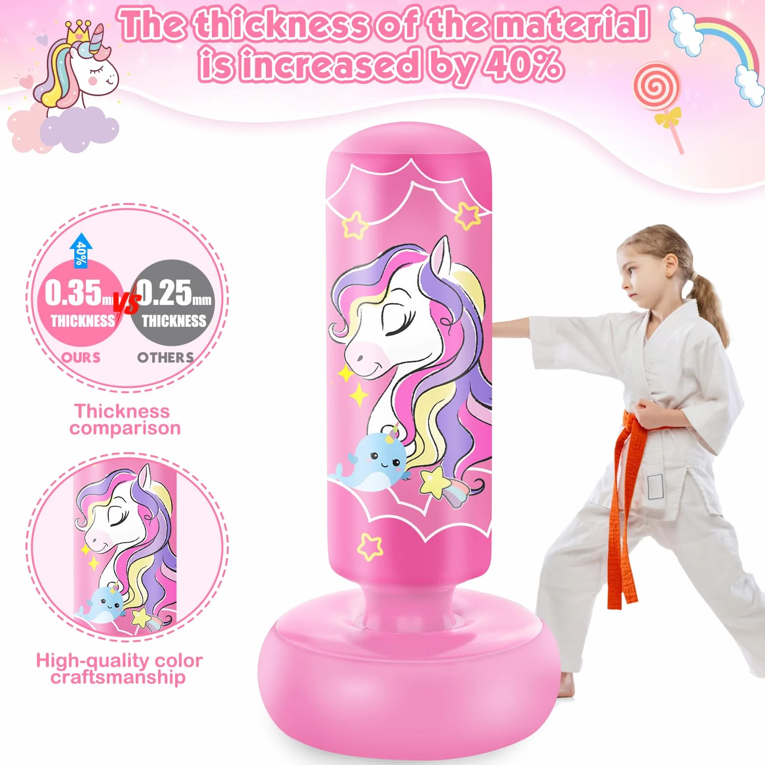 NZQXJXZ Sac de Frappe Gonflable pour Enfants, Sac de Boxe sur Pied, pour Les Enfants, Les Garçons, Les Filles, Set de Boxe pour Pratiquer Le Karaté, Le Taekwondo et Le MMA