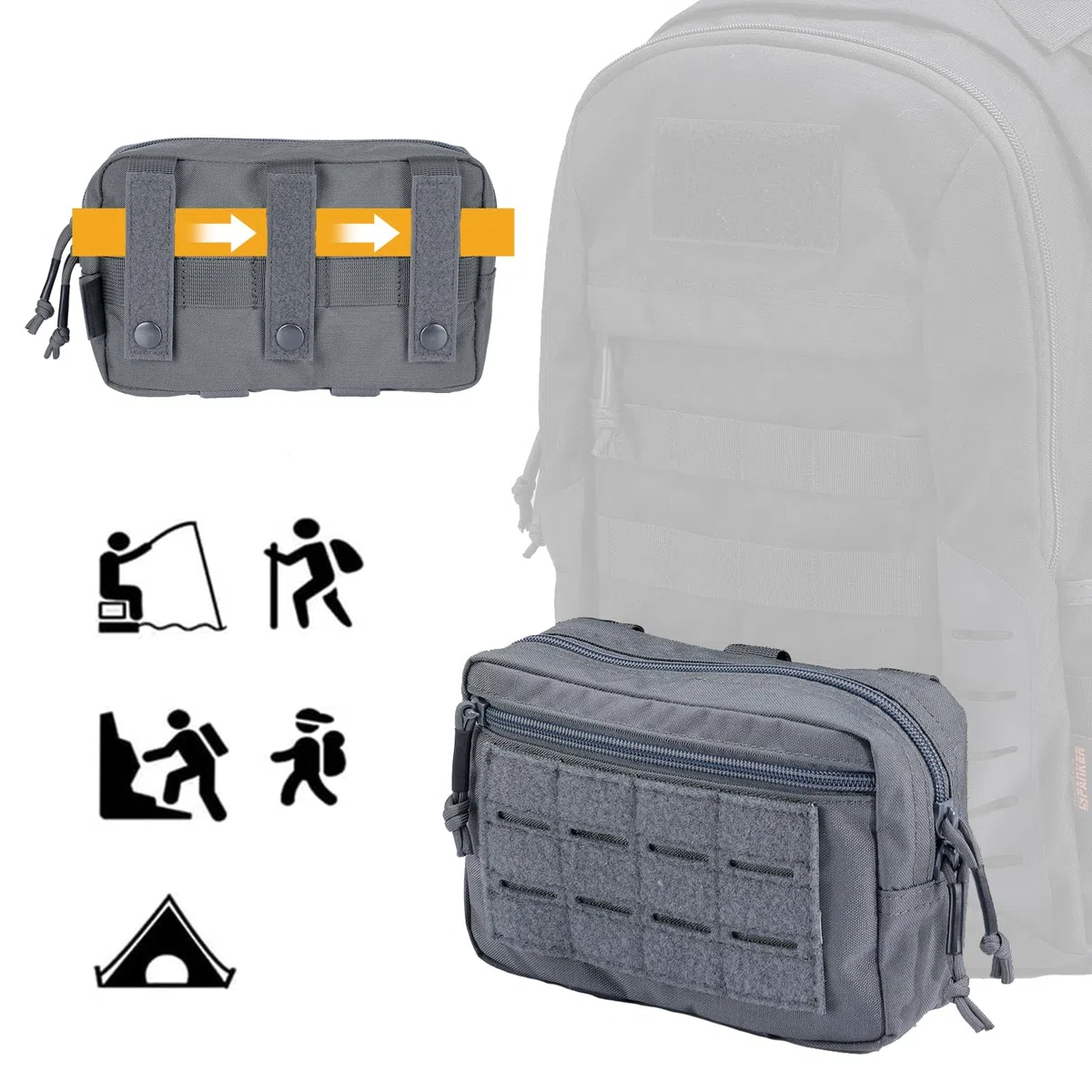EXCELLENT ELITE SPANKER Pochette Tactique Molle pour Gilet Tactique Sac de Taille Pochette d'outils Utilitaires Sac EDC Tactique(GRY)