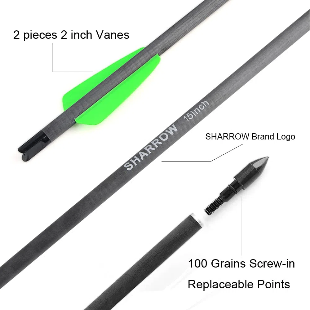 SHARROW Flèches d'arbalète en Carbone 15 Pouces 7.5 Pouces Boulons d'arbalète Spine 400 Flèches pour Arbalète
