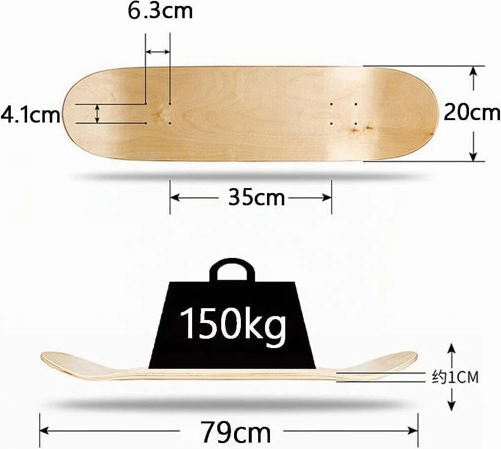 Lot de 2 planches de skateboard vierges en érable 7 couches Planche de skateboard naturelle pour l'art personnel, graffiti, peinture, etc. Skateboard double concave 79 x 20 cm