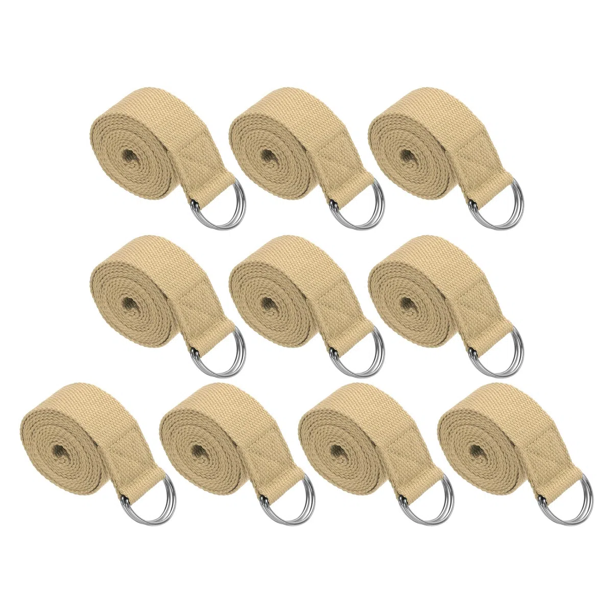 PATIKIL Sangle De Yoga Pour Étirement 6 Pieds, 10Pcs Ceinture De Yoga En Coton Avec Boucle En Métal D-Ring Ajustable Bandes D'Étirement Pour Fitness Pilates, Kaki