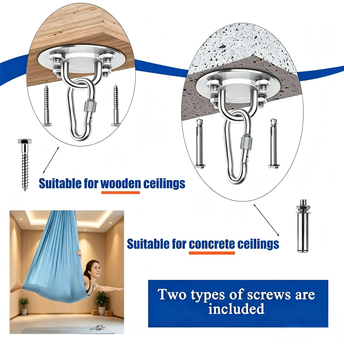Hamac de Yoga Aérien 280x150 cm, Capacité de Charge 500 kg, Kit Complet D'Installation Inclus, Accessoires De Yoga Anti-Gravité pour Adultes