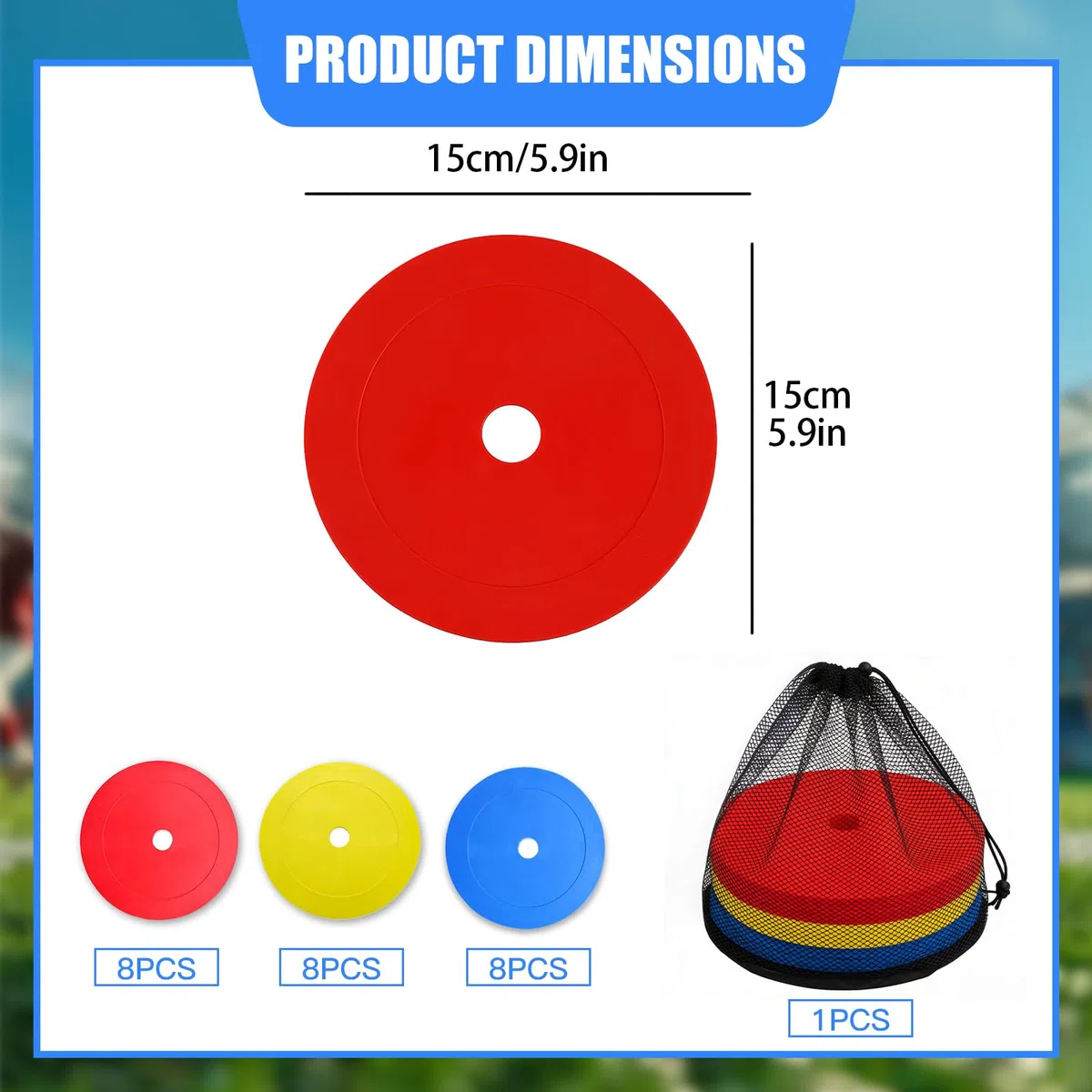 Lot de 24 disques de marquage de 15 cm - Pour le sport, le football, le marquage de terrain - Accessoire d'entraînement pour exercices de coordination, entraînement d'agilité