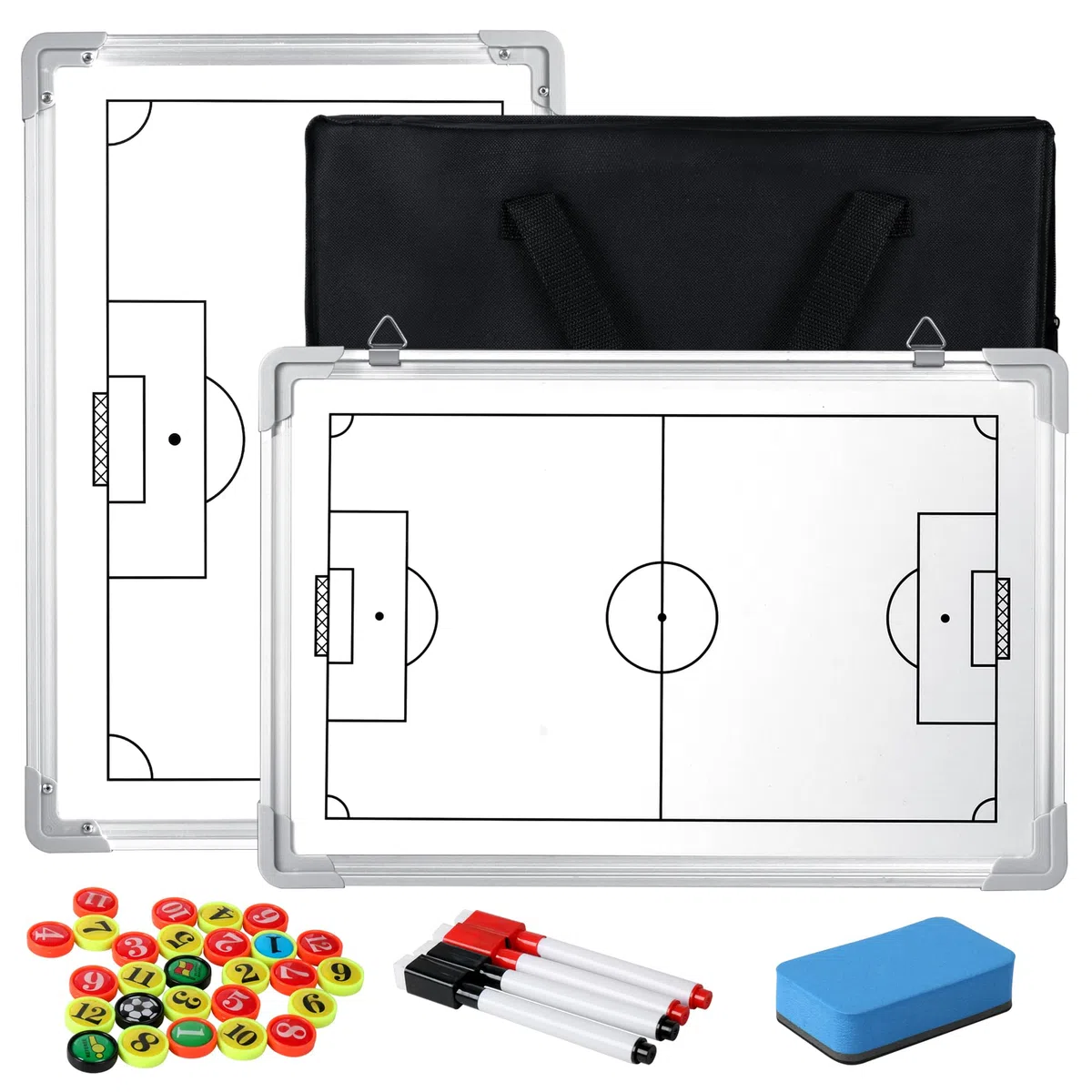 Alyoen Tableau tactique de football, impression recto-verso, 46 x 30,5 cm, accessoire d'entraînement football avec aimants, marqueur, stylos, éponge