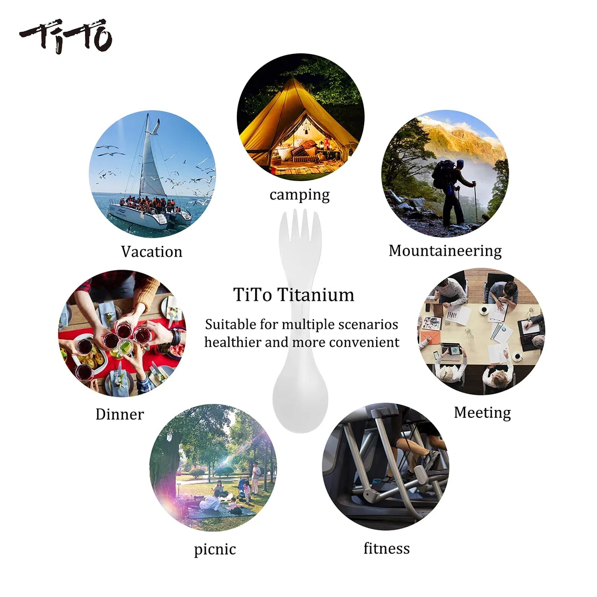 TiTo Titanium Fourchette et Cuillère en Titane 3 en 1 Ultraléger Portables Camping Multifonction Spork Cuillère Outdoor Camping Ustensiles Randonnée Pique-Nique