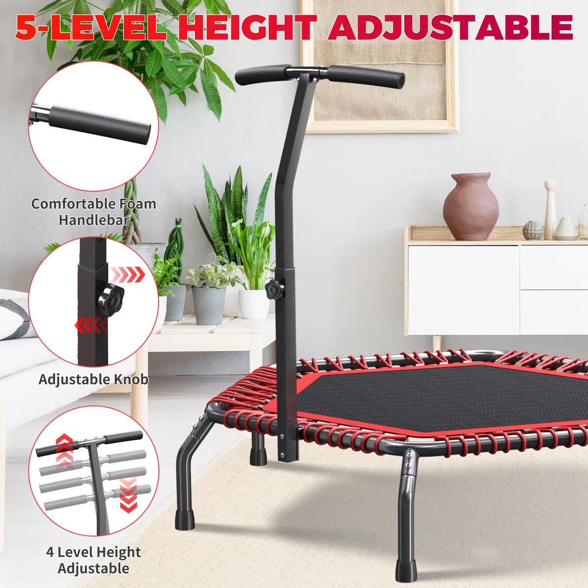 Trampoline rebondissant pour Adultes avec Cordons élastiques, pour entraînement d'intérieur/extérieur, Charge maximale de 101,6 cm/122,9 cm