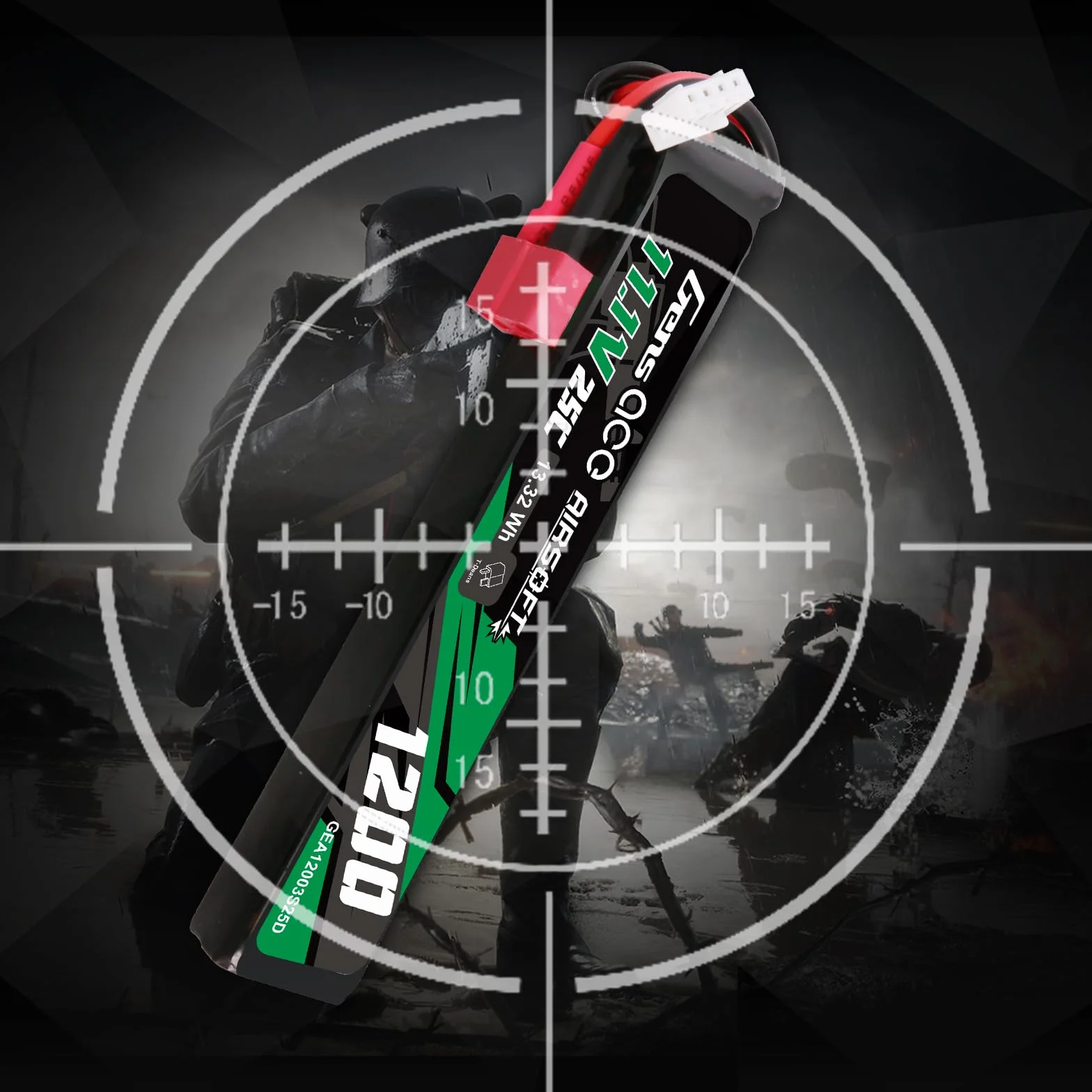 Gens ace 3S Batterie Lipo Airsoft 11,1V 1200mAh 25C 3S1P avec Connecteur T Deans, pour Répliques AEG M4 CM16 et Crosse Le