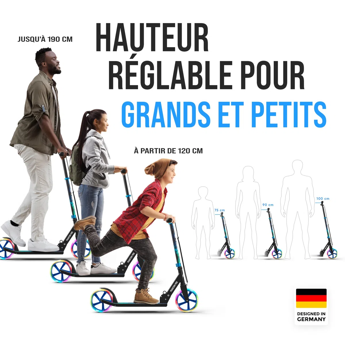 Apollo Trotinette aux Roues XXL - 200mm - Trotinette Freestyle de Ville Phantom Pro - City Scooter Pliable et à Hauteur Ajustable pour Adultes et Enfants