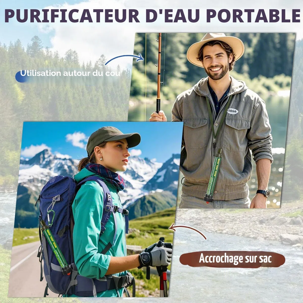 DeFe Filtre Eau Personnel 2000L Système de Filtration d'eau Élimine 99,9% des Bactéries Filtre à 0,01 Microns Paille Eau Potable pour Randonnée Voyage Backpacking Camping Survie…